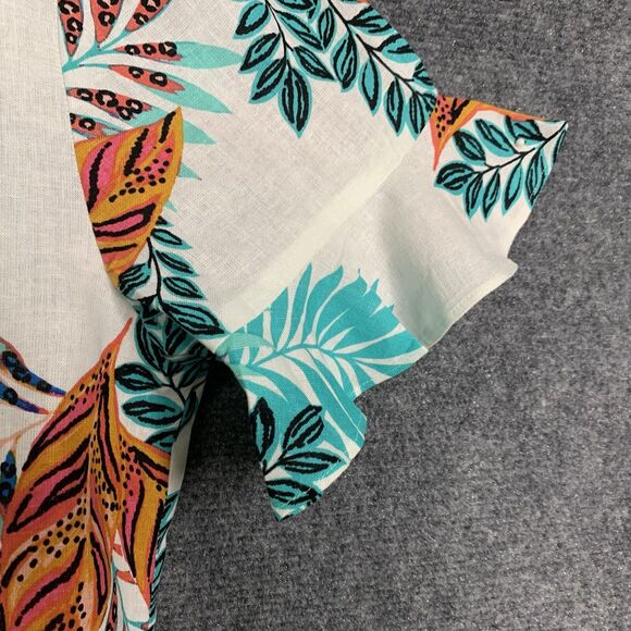 Van Heusen Linen Blend Hawaiian Leaf Print Top NWT Short Ruffle Sleeve Sz XL - Picture 6 of 12